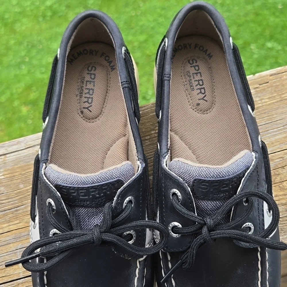 Sperry Womens Black Boat Shoes 7.5 Top Sider With Memory Foam